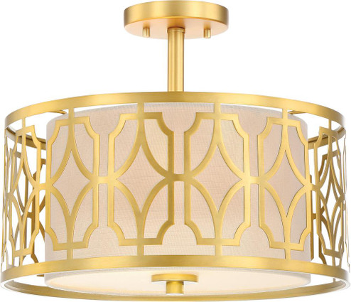 Filigree - 2 Light Semi Flushwith Beige Linen Shade - Natural Brass Finish (81|60/5937)