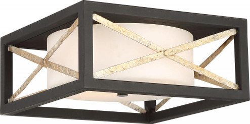 Boxer - 2 Light Flush Fixture with Satin White Glass - Matte Black Finish with Antique Silver (81|60/6132)