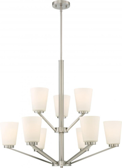 Nome - 9 Light Chandelier with Satin White Glass - Brushed Nickel Finish (81|60/6249)