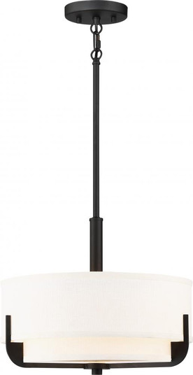 Frankie - 3 Light 15'' Pendant with Cream Fabric Shade & Frosted Diffuser - Aged Bronze Finish (81|60/6543)