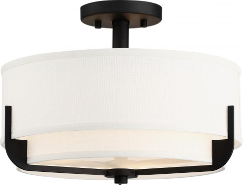 Frankie - 3 Light Semi Flush with Cream Fabric Shade & Frosted Diffuser - Aged Bronze Finish (81|60/6545)
