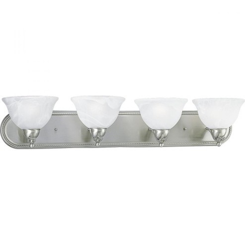 Avalon Collection Four-Light Brushed Nickel Alabaster Glass Traditional Bath Vanity Light (149|P3269-09)