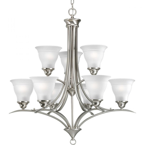 Trinity Collection Nine-Light Brushed Nickel Etched Glass Traditional Chandelier Light (149|P4329-09)
