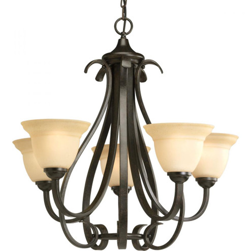 Torino Collection Five-Light Forged Bronze Tea-Stained Glass Transitional Chandelier Light (149|P4416-77)