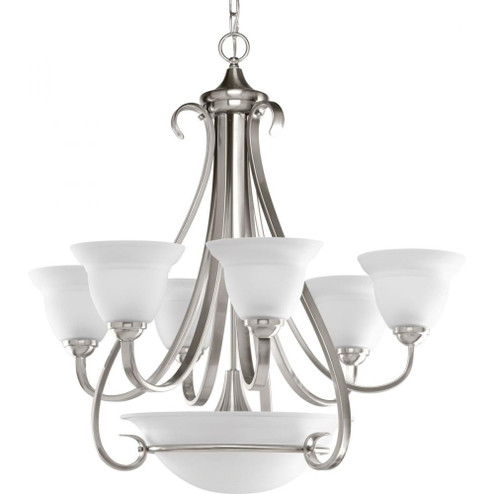 Torino Collection Six-Light Brushed Nickel Etched Glass Transitional Chandelier Light (149|P4417-09)