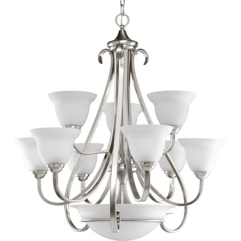 Torino Collection Nine-Light Brushed Nickel Etched Glass Transitional Chandelier Light (149|P4418-09)