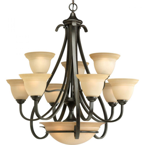 Torino Collection Nine-Light Forged Bronze Tea-Stained Glass Transitional Chandelier Light (149|P4418-77)