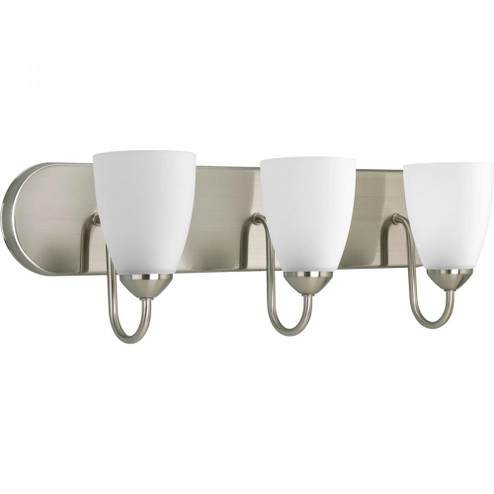 Gather Collection Three-Light Brushed Nickel Etched Glass Traditional Bath Vanity Light (149|P2708-09)