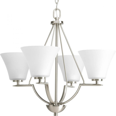 Bravo Collection Four-Light Brushed Nickel Etched Glass Modern Chandelier Light (149|P4622-09)