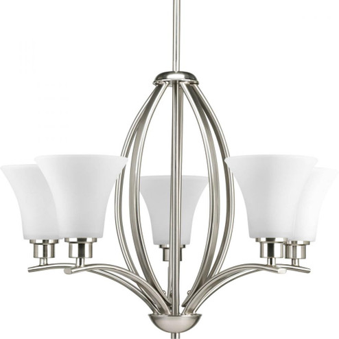 Joy Collection Five-Light Brushed Nickel Etched White Inside Glass Traditional Chandelier Light (149|P4490-09)