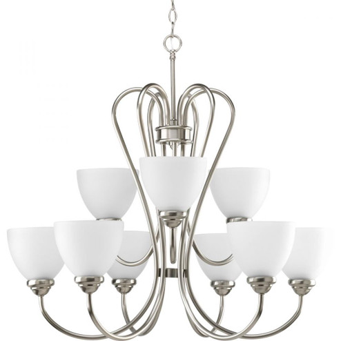 Heart Collection Nine-Light Brushed Nickel Etched Glass Farmhouse Chandelier Light (149|P4668-09)