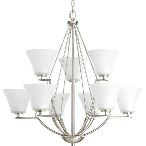 Bravo Collection Nine-Light Brushed Nickel Etched Glass Modern Chandelier Light (149|P4625-09)