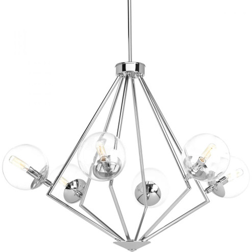 Mod Collection Six-Light Polished Chrome Clear Glass Mid-Century Modern Chandelier Light (149|P4756-15)