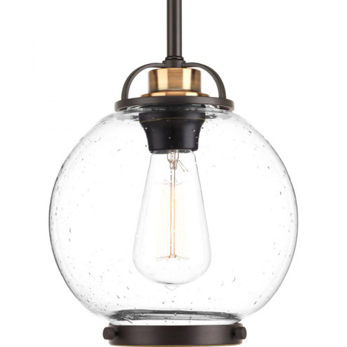 Chronicle Collection One-Light Antique Bronze Clear Seeded White Opal Glass Coastal Mini-Pendant Lig (149|P5309-20)
