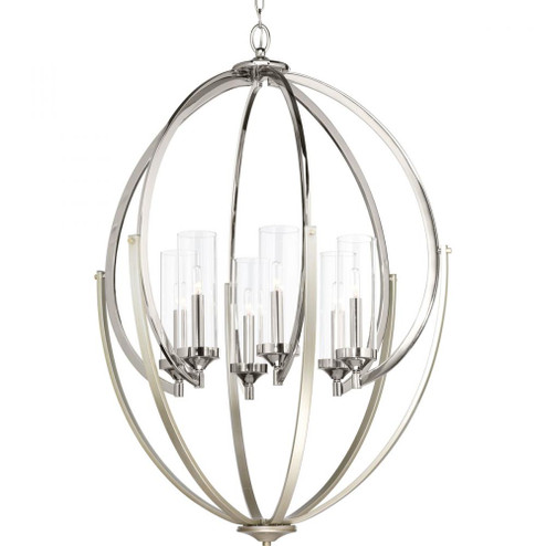 Evoke Collection Six-Light Polished Nickel Clear Glass Luxe Chandelier Light (149|P400026-104)