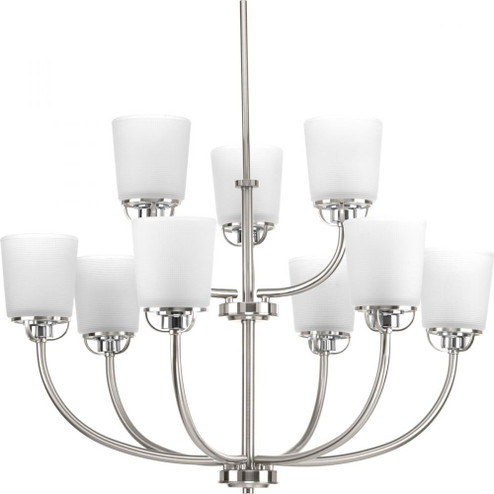 West Village Collection Nine-Light Brushed Nickel Etched Double Prismatic Glass Farmhouse Chandelier (149|P400010-009)