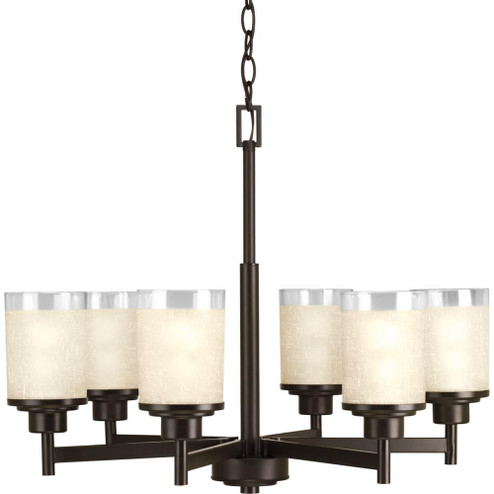 Alexa Collection Six-Light Antique Bronze Etched Umber Linen With Clear Edge Glass Modern Chandelier (149|P4758-20)