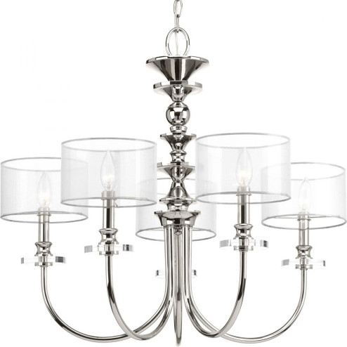 Marche Collection Five-Light Polished Nickel Grey Mylar Shade Luxe Chandelier Light (149|P400049-104)