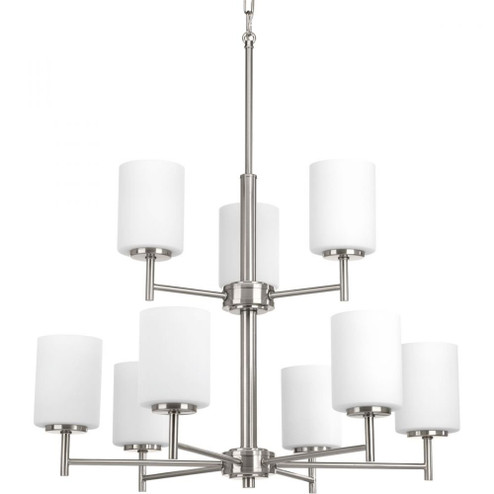 Replay Collection Nine-Light Brushed Nickel Etched Glass Modern Chandelier Light (149|P4726-09)