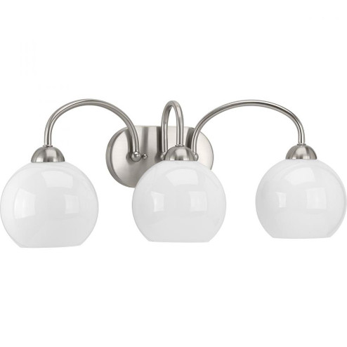 Carisa Collection Three-Light Brushed Nickel Opal Glass Mid-Century Modern Bath Vanity Light (149|P300086-009)