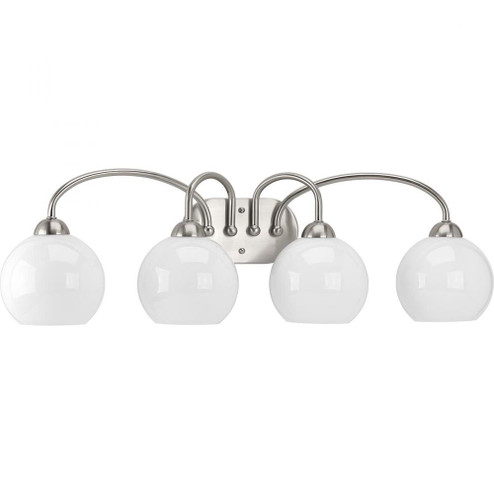 Carisa Collection Four-Light Brushed Nickel Opal Glass Mid-Century Modern Bath Vanity Light (149|P300087-009)