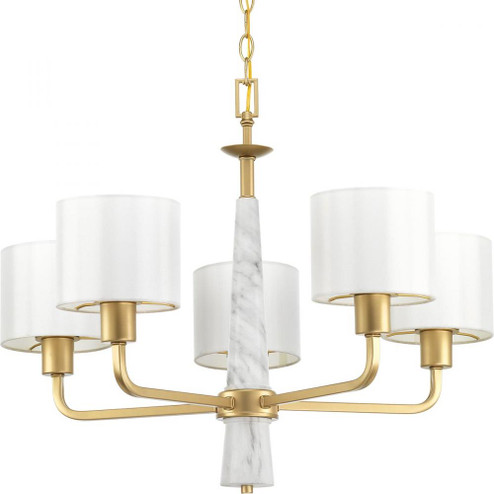 Palacio Collection Five-Light Vintage Gold White Silk Fabric Shade Luxe Chandelier Light (149|P400098-078)