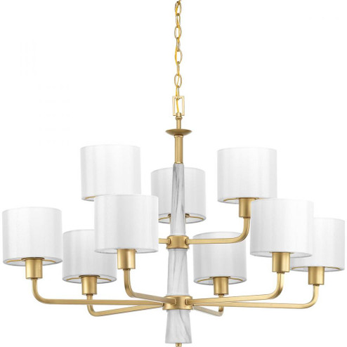Palacio Collection Nine-Light Vintage Gold White Silk Fabric Shade Luxe Chandelier Light (149|P400099-078)