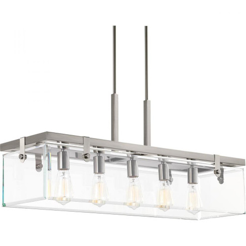 Glayse Collection Five-Light Brushed Nickel Clear Glass Luxe Linear Chandelier Light (149|P400116-009)