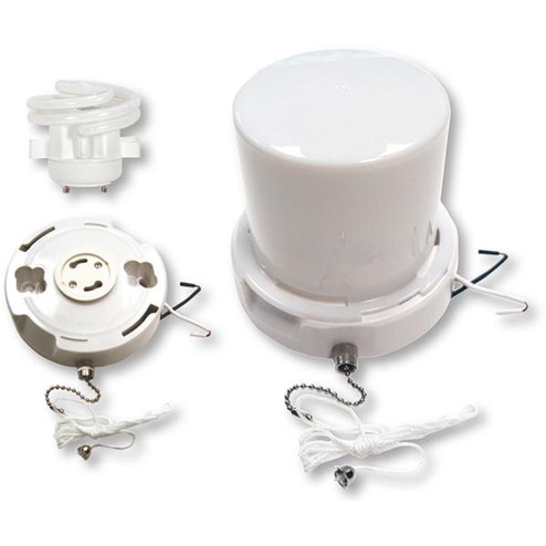 GU24 Base; Squat pull chain fluorescent ceiling fixture with twist-on Lexan lens; White Finish (27|90/2616)