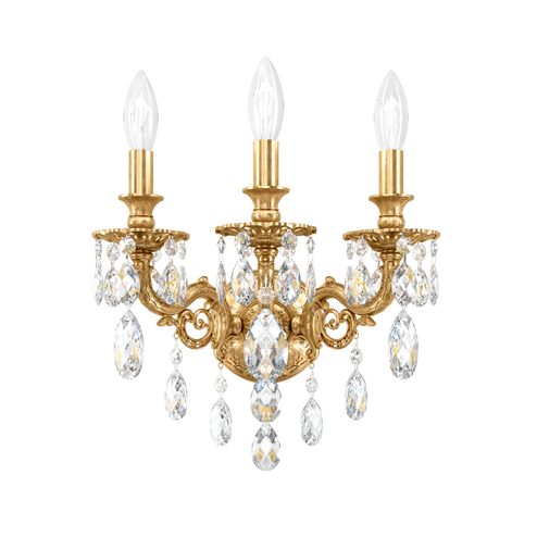 Milano 3 Light 120V Wall Sconce in Heirloom Gold with Clear Crystals from Swarovski (168|5643-22S)