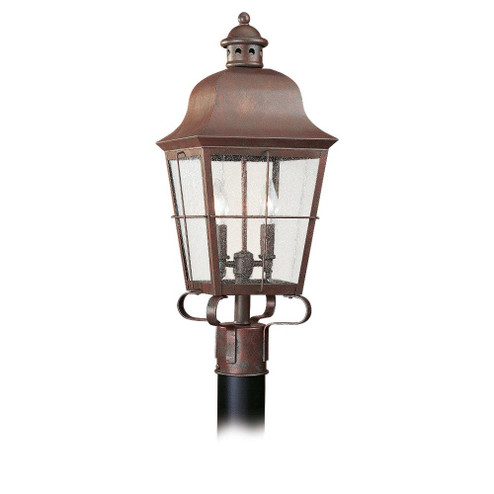 Chatham traditional 2-light outdoor exterior post lantern in weathered copper finish with clear seed (38|8262-44)
