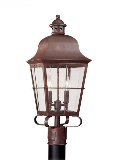 Chatham traditional 2-light outdoor exterior post lantern in weathered copper finish with clear seed (38|8262-44)