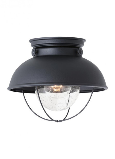 Sebring transitional 1-light outdoor exterior ceiling flush mount in black finish with clear seeded (38|8869-12)