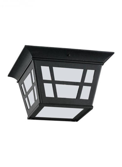 Herrington transitional 2-light outdoor exterior ceiling flush mount in black finish with etched whi (38|79131-12)