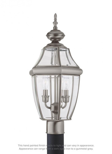Lancaster traditional 2-light LED outdoor exterior post lantern in antique brushed nickel silver fin (38|8229EN-965)