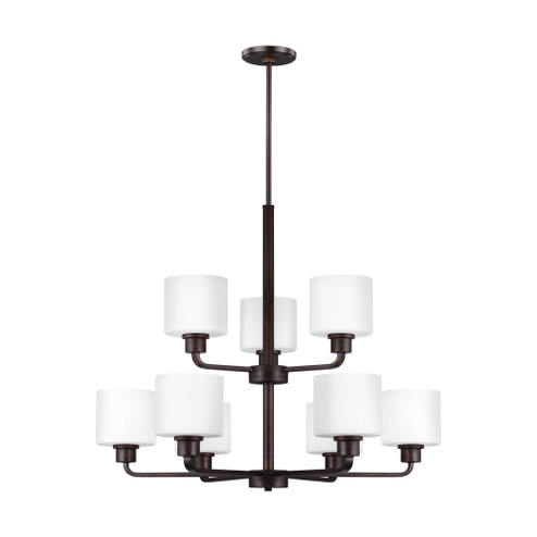 Canfield modern 9-light indoor dimmable ceiling chandelier pendant light in bronze finish with etche (38|3128809-710)
