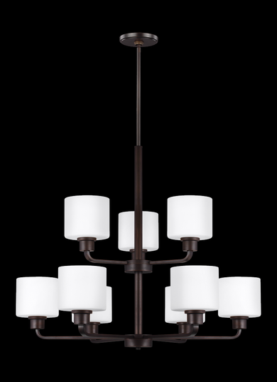 Canfield modern 9-light indoor dimmable ceiling chandelier pendant light in bronze finish with etche (38|3128809-710)