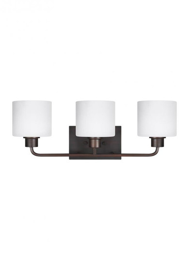 Canfield modern 3-light LED indoor dimmable bath vanity wall sconce in bronze finish with etched whi (38|4428803EN3-710)