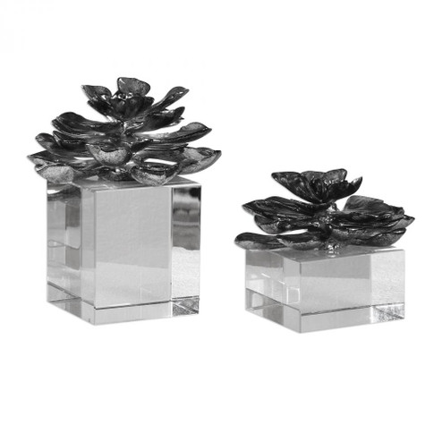 Uttermost Indian Lotus Metallic Silver Flowers Set/2 (85|20158)