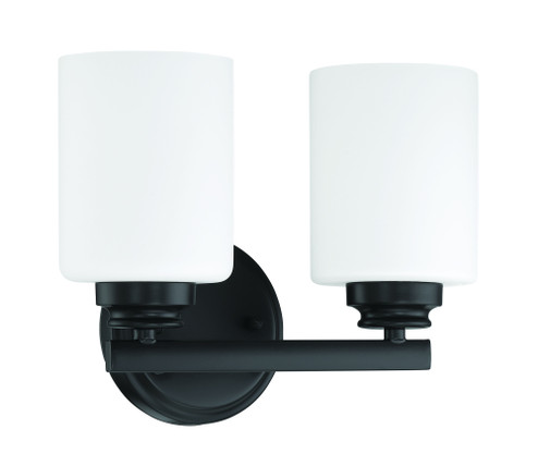 Bolden 2 Light Vanity in Flat Black (White Glass) (20|50502-FB-WG)