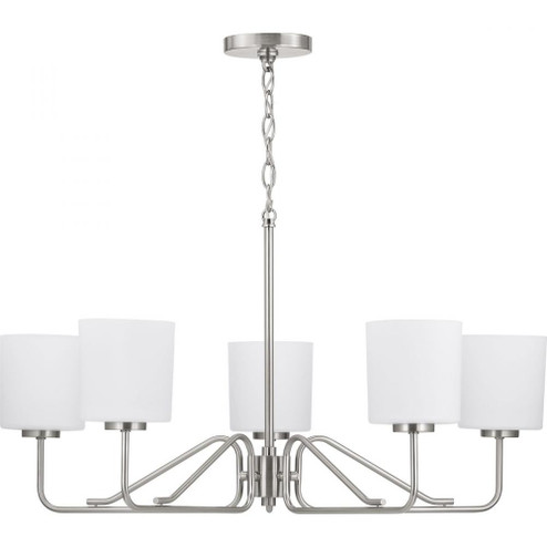 Tobin Collection Five-Light Brushed Nickel Etched White Glass Modern Chandelier Light (149|P400182-009)