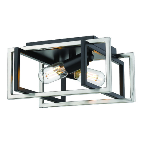Golden Lighting Tribeca 2-light Flush Mount in Matte Black and Pewter Accents (36|6070-FM BLK-PW)