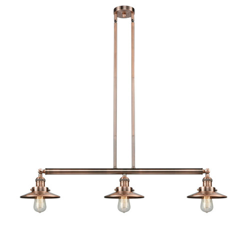 Railroad - 3 Light - 41 inch - Antique Copper - Stem Hung - Adjustable Island Light (3442|213-AC-M3)