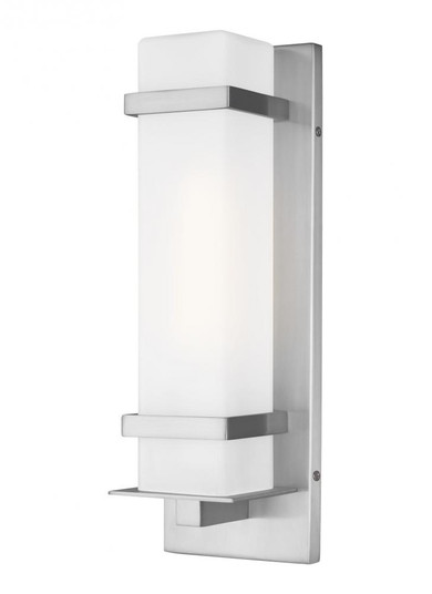 Alban modern 1-light outdoor exterior small square wall lantern in satin aluminum silver with etched (38|8520701-04)