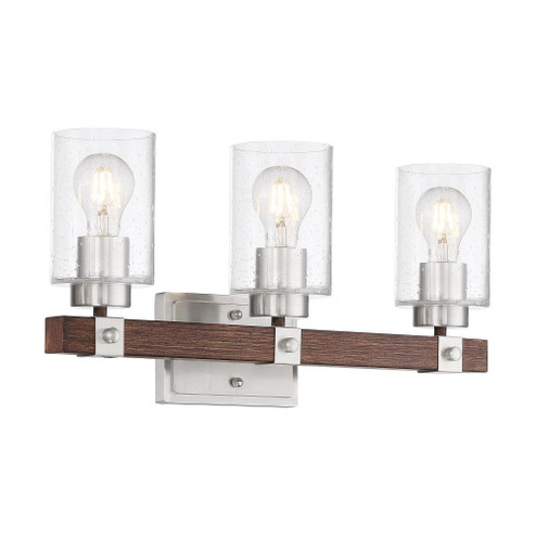 Arabel - 3 Light Vanity - with Clear Seeded Glass -Brushed Nickel and Nutmeg Wood Finish (81|60/6963)