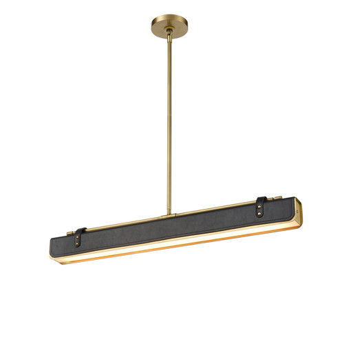 Valise 31-in Vintage Brass/Tuxedo Leather LED Pendant (7713|PD307931VBTL)