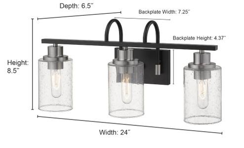 Clifton 3-Light Vanity Matte Black/Brushed Nickel (670|3513-MB/BN)