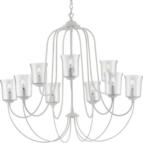 Bowman Collection Nine-Light Cottage White Clear Chiseled Glass Coastal Chandelier Light (149|P400196-151)