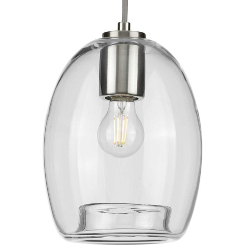 Caisson Collection One-Light Brushed Nickel Clear Glass Global Pendant Light (149|P500159-009)