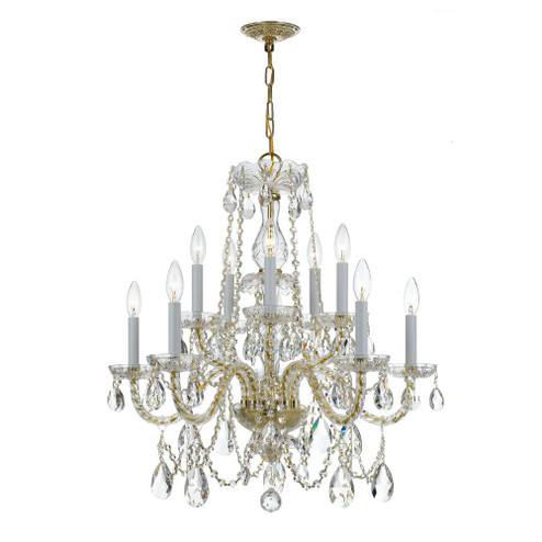 Traditional Crystal 10 Light Swarovski Strass Crystal Polished Brass Chandelier (205|1130-PB-CL-S)